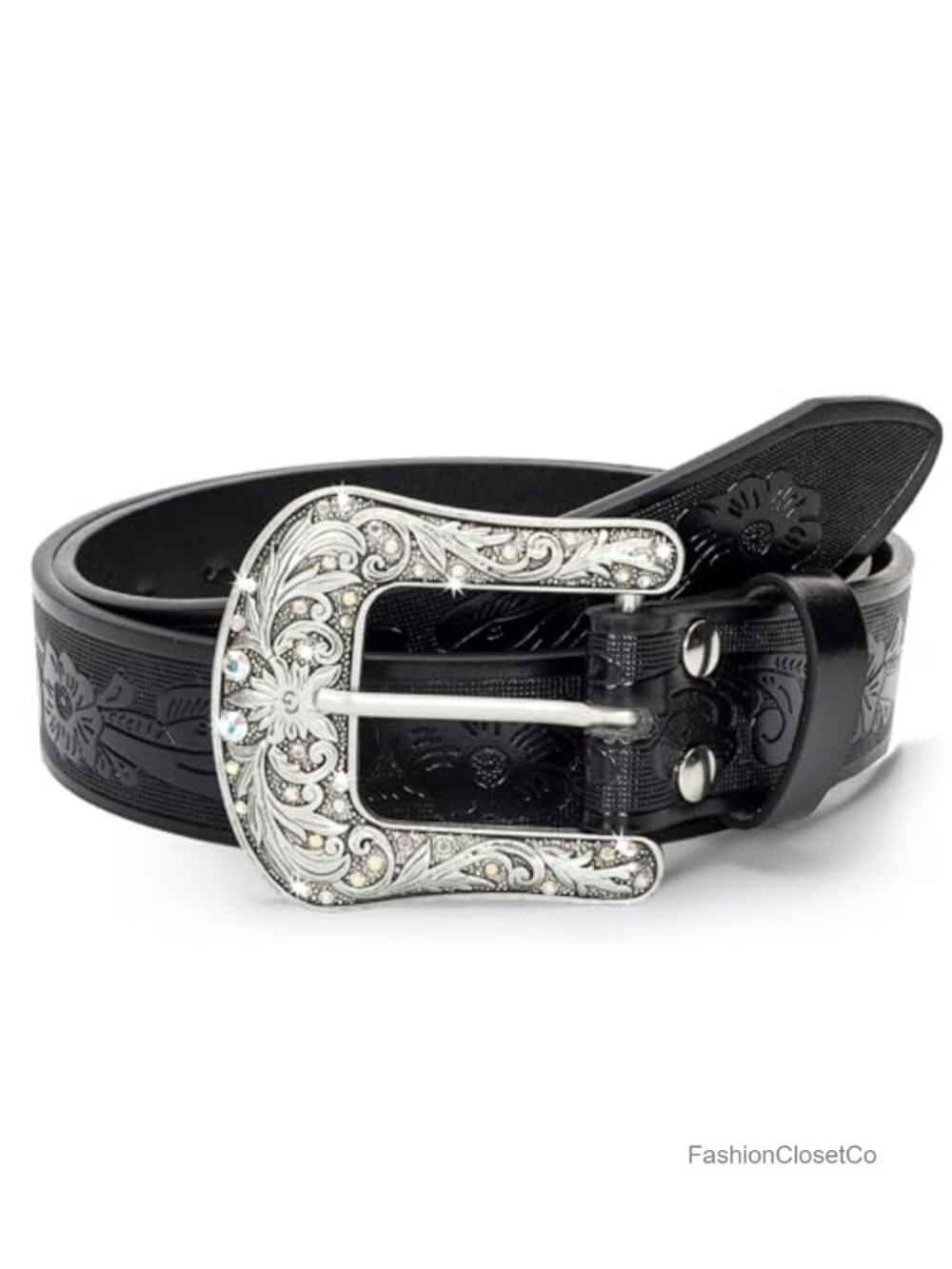 Western Cowgirl PU Leather Waist Belt Vintage Carved Buckle